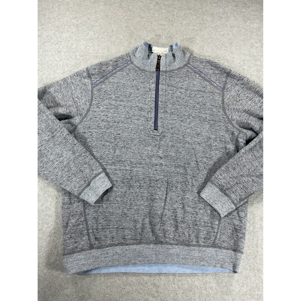 Tommy Bahama Reversible Quarter Zip Pullover Grey Blue Ribbed Mens M 2794